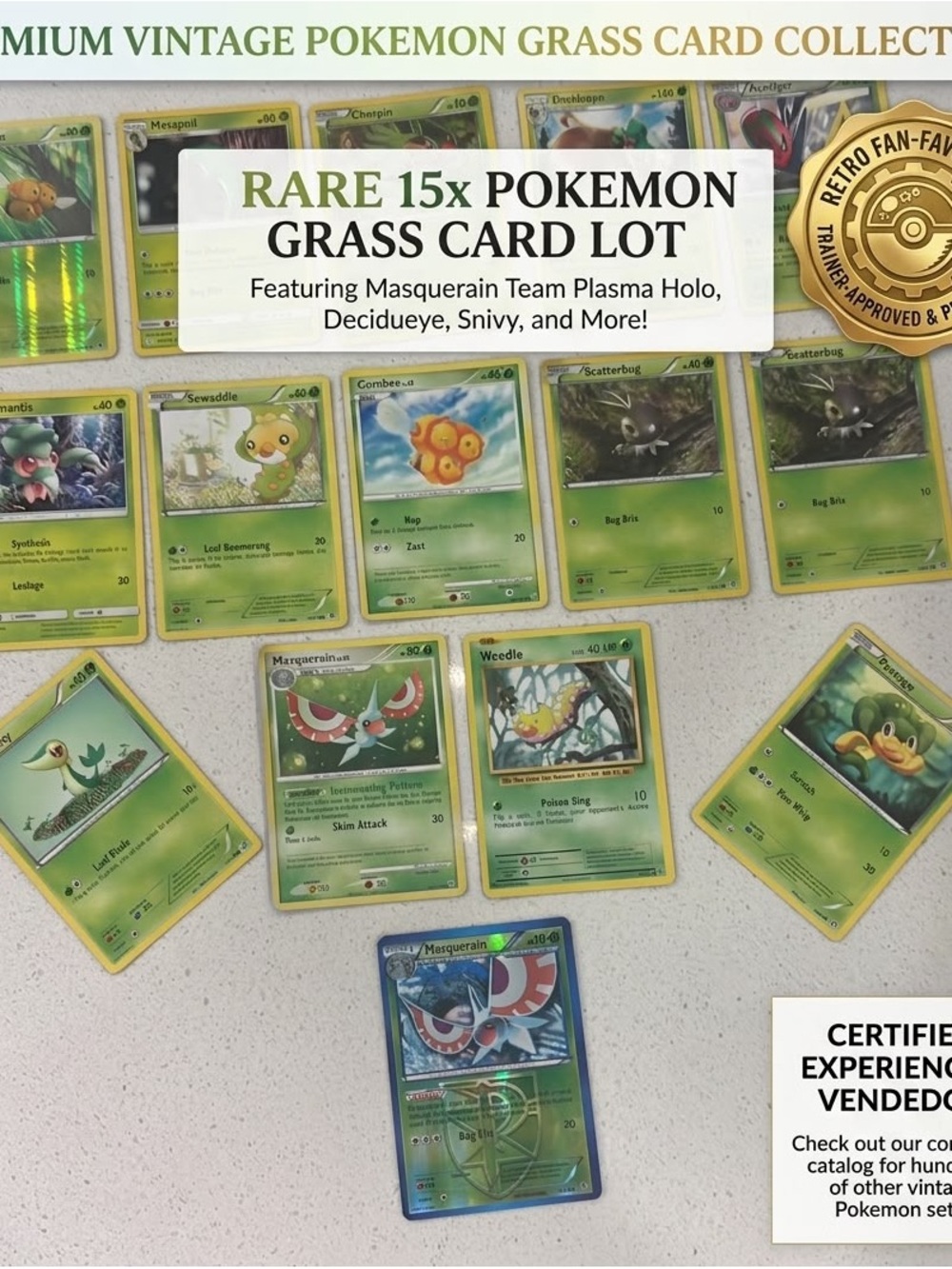Lot 11 - Pokemon Grass TCG Lot (15x)Masquerain Team Plasma Holo & Combee Reverse